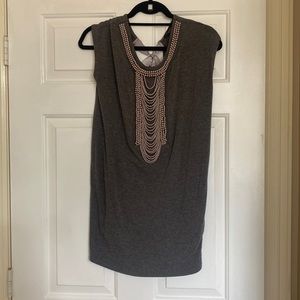Grey cotton dress with pearl beading